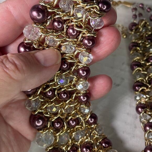 Vintage Skyline Collection Plum & Pearl choker collar statement set. - Picture 6 of 11